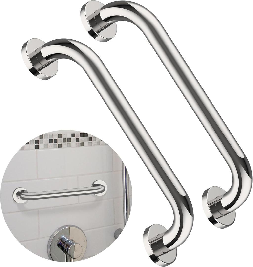 2 Pack 12 Inch Shower Grab Bar, ZUEXT Chrome Stainless Steel Bathroom Grab Bar, Shower Handle, Bathroom Balance Bar, Safety Hand Rail Support - Handicap, Elderly, Injury, Senior Assist Bath Handle