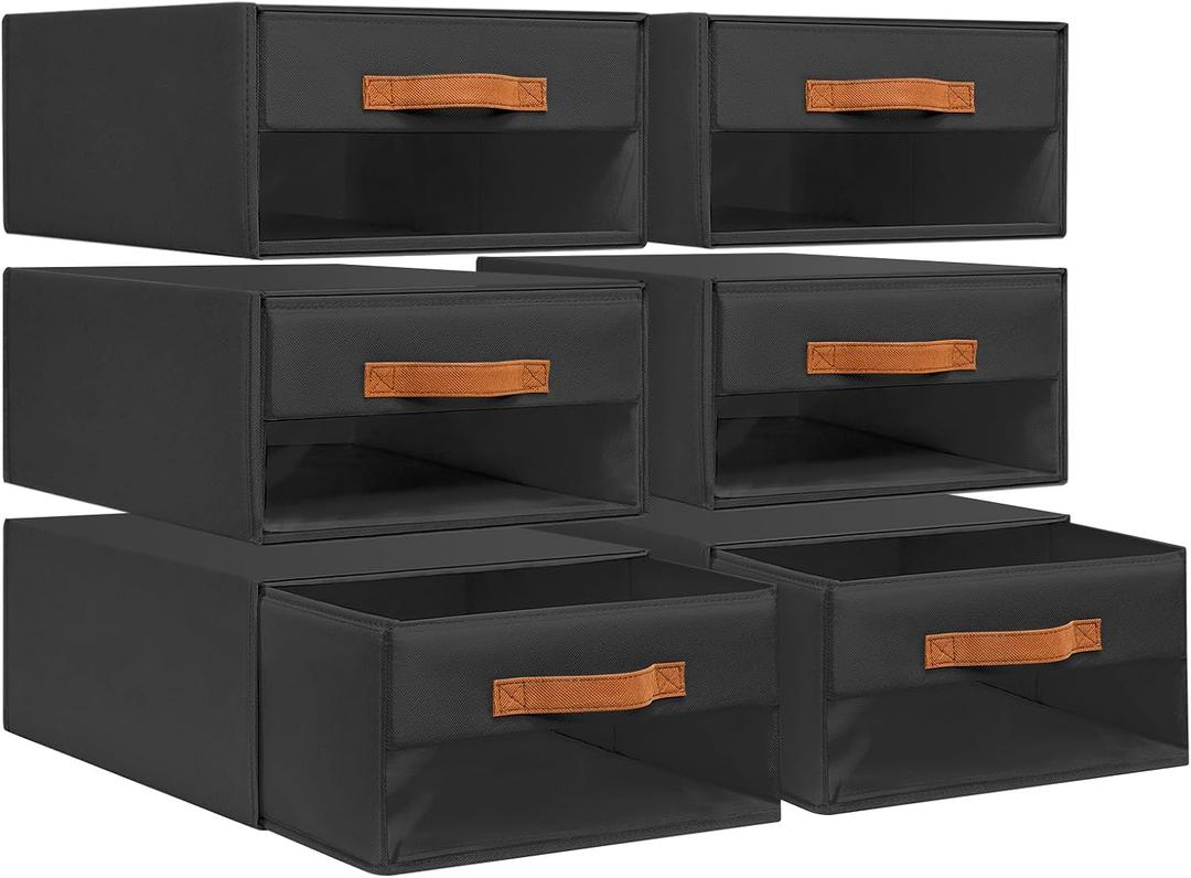 DIMJ Closet Organizers and Storage - Foldable Storage Bins with Drawers Fabric Stackable Storage Drawers with Clear Window,Fabric Clothes Organizers and Storage Drawers for Closet, 6-Pack, Black