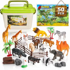50 Pieces Farm Animal Figurines, Realistic Plastic Wild Animal Model Ornaments with Storage Box, Animals Themed Party Supplies Cake Topper, Including Pig, Horse, Cow, Sheep