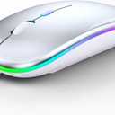 WREANU Wireless Bluetooth Mouse Rechargeable Laptop Mice with LED Lights Silent Slim Use(BT5.2 and 2.4G Portable USB Receiver)Dual Mode Computer Mouse for Laptop/iPad/Tablet/Apple/Computer/Mac(Silver)
