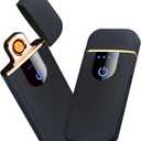 Electronic Lighter, Smart Electric Lighter, Mini USB Rechargeable Lighter Touch Double-Sided Ignition Windproof Flameless Lighter Lightweight Plasma Lighter with Battery Indicator (Black)