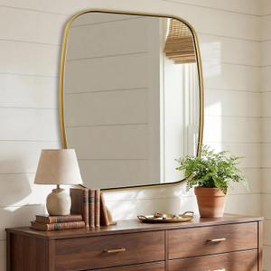 ANDY STAR Brushed Gold Oval Bathroom Mirror, 30x36 Inch Brass Oblong Mirrors for Wall, Modern Vanity Mirror in Stainless Steel Metal Tube Frame, Wall Mount Horizontal or Vertical