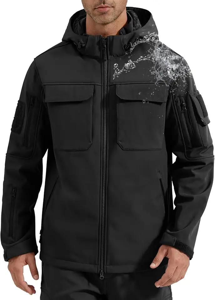 FREE SOLDIER Men's Waterproof Softshell Jacket Fleece Lined Outdoor Jacket Tactical Military Hoodie Windbreaker Size L