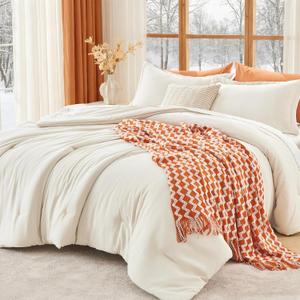 MUXHOMO Oversized King Comforter Sets, All Season Ultra Soft Down Alternative Bedding - 3 Piece Lightweight Bed Set Includes 1 Comforter (120"x98") and 2 Pillow Shams (20"x36"), Ivory