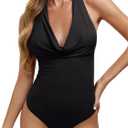 REORIA Womens Sexy Cowl Neck Halter Body Suits Summer Open Back Bodysuit Tank Tops (Black, Large)