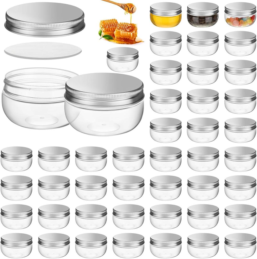Suclain 50 Pcs 3 oz Canning Jars Mini Mason Jars with Lids Clear Small Canning Containers for Wedding Favors DIY Crafts Shower Favors Herb Jelly,Jams,Spice,for Kitchen Storage(Silver)