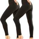 2  Pack Leggings for Women, High Waisted Tummy Control No See-Through Yoga Pants for Workout Running Black/Black/Black, Large -X-Large