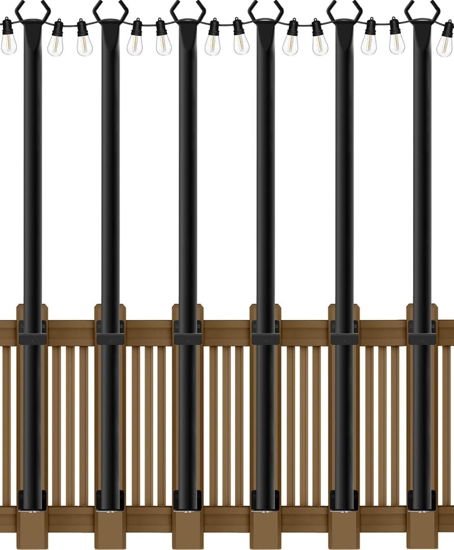 6 Pack 5Ft String Light Poles,Light Poles for Outside String Lights,Outdoor Light Poles with Fork,Metal Pole Stand for Patio,Backyard,Deck