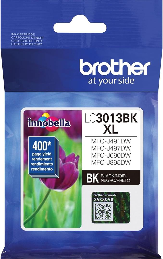 Brother Printer High Yield Ink Cartridge Page Up to 400 Pages Black (LC3013BK), Standard 5 Pack