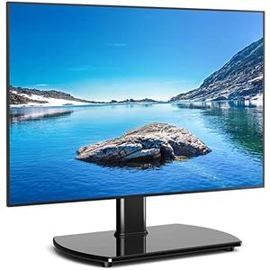 Rfiver Universal Swivel TV Stand for 27-50 55 60 Inch TVs, Height Adjustable Table Top TV Stand Mount Hold up to 88 lbs, Pedestal TV Stands with Tempered Glass Base, Replacement TV Mount Stand