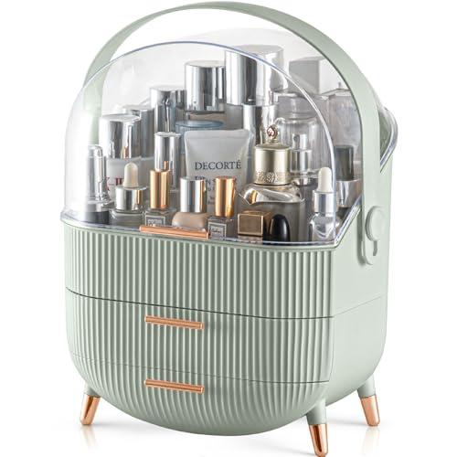 CANITORON Makeup Organizer,Skincare Organizer with 2 Drawers and Transparent Cover,Cosmetic Display Case for Vanity Organizer and Bathroom Countertop Storage.(Sage Green) L