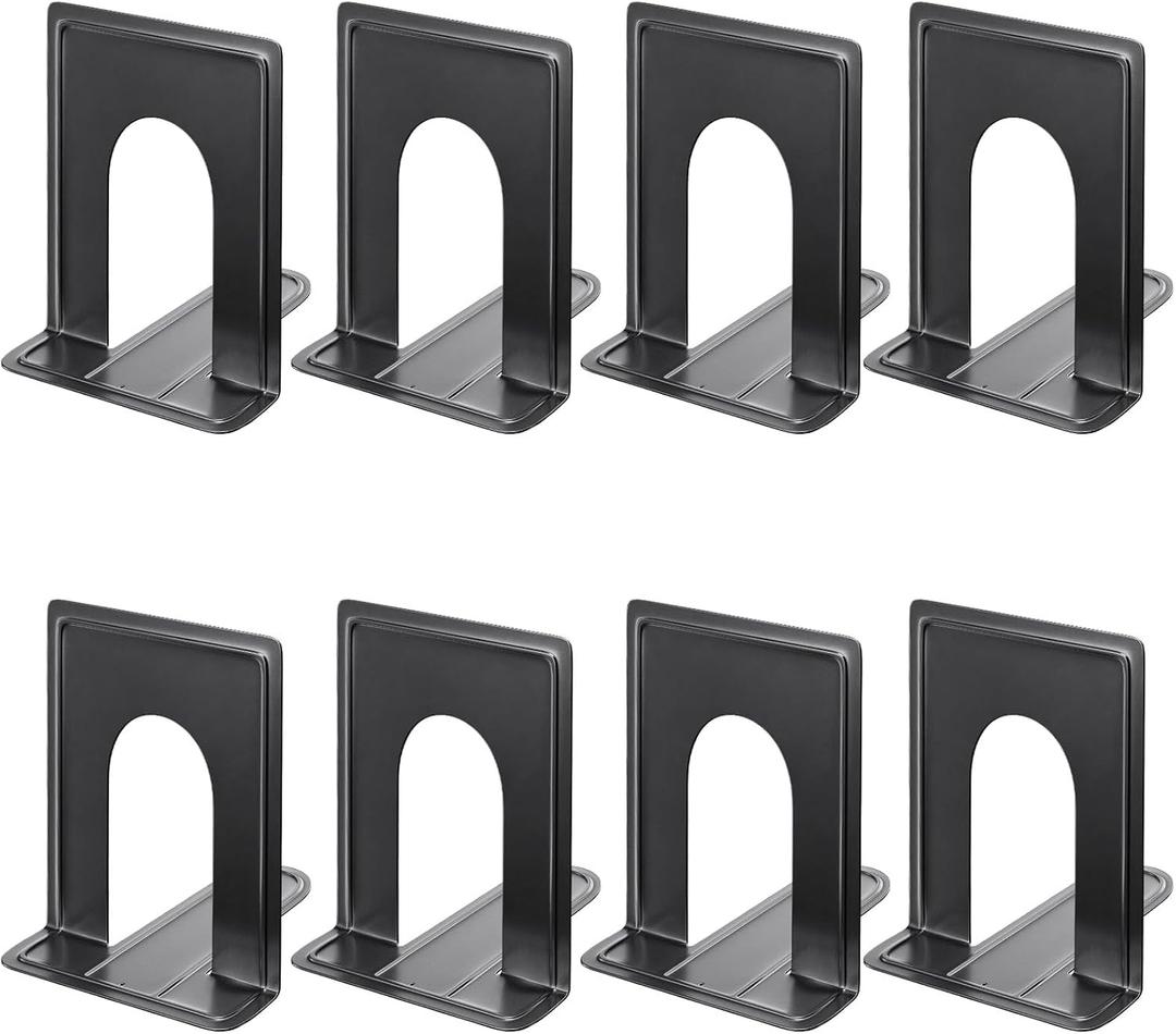 MaxGear 8.5 in Extra Large Heavy Duty Metal Book Ends, Classic Black Premium Bookends for Shelves, Non-Skid Bookend, Book Stopper for Books/Movies/CDs/Games, 8.5 x 5.9 x 7.8 in, 4 Pairs