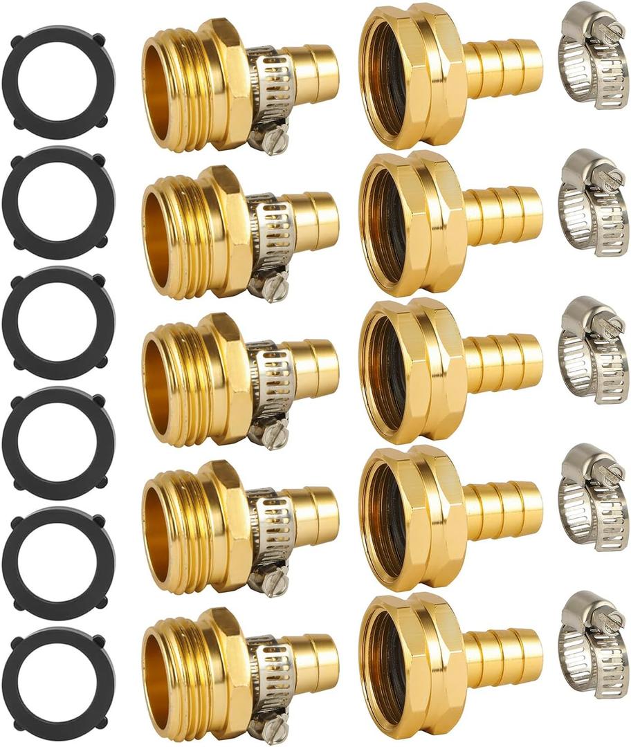 5 Set Garden Hose Repair Connector Kit with Clamps, Fit for 1/2" Garden Hose Fitting,1/2" Barb x 3/4" GHT Garden Hose Adapter/Fittings, Water Hose Repair Kit