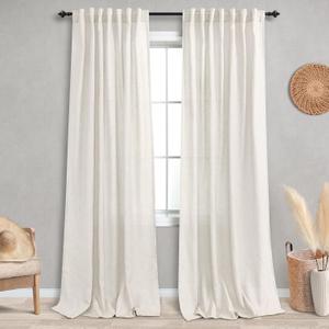 KOUFALL 92 Inch Curtains for Living Room 2 Panels Set,Light Filtering Farmhouse Boho Linen Semi Sheer Curtain Drapes 92 Inches Long for Bedroom,Cream Ivory (Natural)