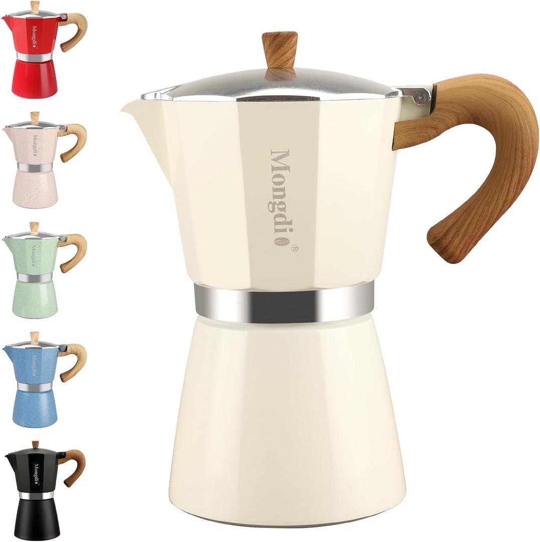 Mongdio Stovetop Espresso Maker Moka Pot, Cuban Coffee Maker Stove top coffee maker Moka Italian Espresso Greca Coffee Maker Brewer Percolator, 9 Espresso Cups, 15 oz  White