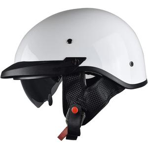 Motorcycle Half Helmet with Sun Visor Motorcycle Helmets for Men Women Helmet for Adult Scooter ATV Cruiser DOT Approved (Small, white)