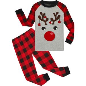 Demifill Boys And Girls Halloween Pajamas Sets Christmas Pjs Holiday Sleepwear Children Clothes (24 Months, Grey&black&red/Reindeer)