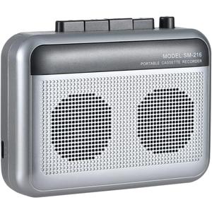 Portable Cassette Player Recorder with Bluetooth Transmitter, Small Cassette Tape Player with Headphone Jack, Build-in Speaker, Microphone Jack, Powered by AC Adapter or AA Battery (Sliver)