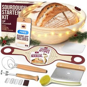 Superbaking Banneton Bread Proofing Basket Set with Silicone Dough Sling, 9" Splinter-Free Proofing Basket, Non-Stick Dutch Oven Liner, Sourdough Starter Kit, Sourdough Bread Baking Supplies & Tools
