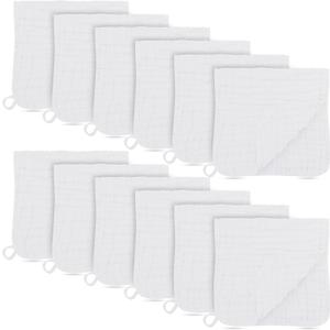 12 Pack Muslin Burp Cloths - Large 20" x 10", Ultra Absorbent 100% Cotton for Baby Drool and Messes - Soft, Gentle Baby Burp Rag for Boys & Girls -White