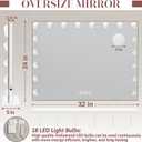ROLOVE 32"x24" Hollywood Vanity Mirror with Lights, 15 Dimmable LED Bulbs, 3 Color Modes, 10X Magnification, USB Charging Port, Tabletop or Wall-Mounted