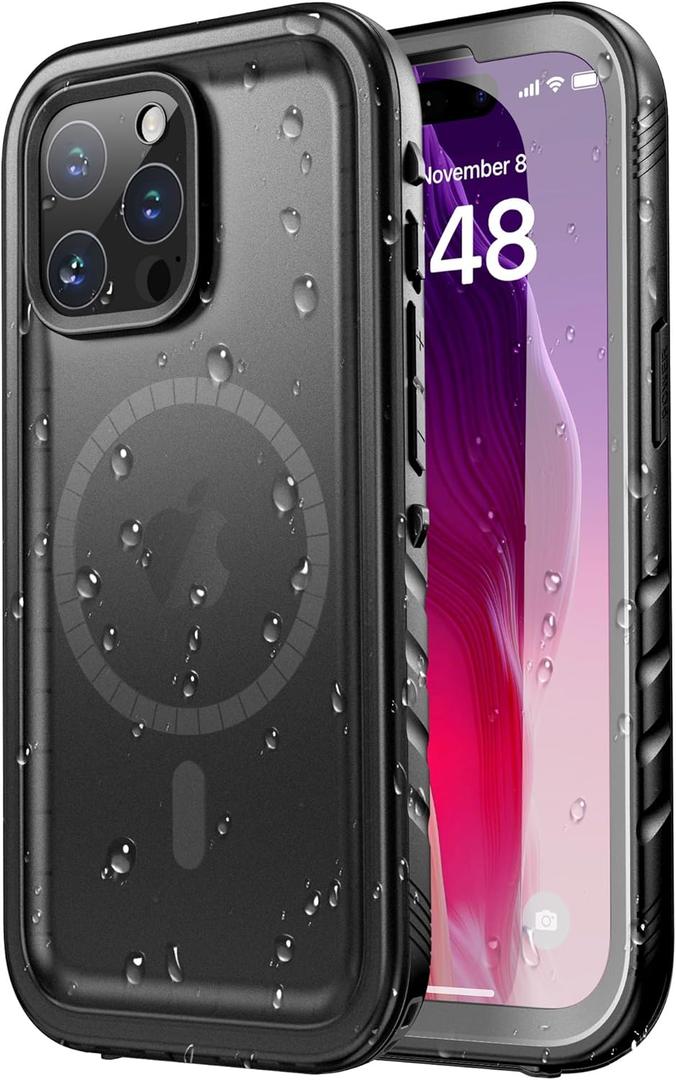 SPORTLINK for iPhone 15 Pro Max Case Waterproof - Buit in Screen Protector [Compatible with MagSafe][IP68 Underwater][6.6FT Military Dropproof][Dustproof] Full Body Shockproof Case 6.7" Black