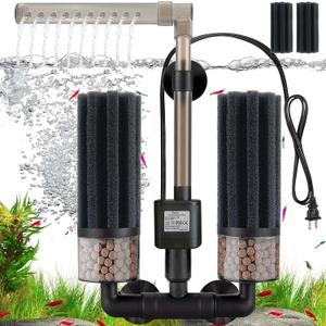 Electric Sponge Filter for Aquarium, Ultra Quiet Submersible Power Filter with Bio Media, Gentle Filtration for Shrimp, Betta,Nano and Fry Tanks (20-75 Gal)