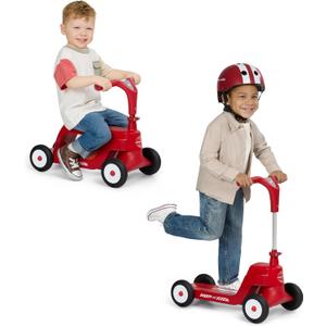 Radio Flyer Scoot 2 Scooter, Blue/Red/Pink, for Kids Ages 1-4, Ride On Toy or 4-Wheel Kids Scooter, Durable Wheels and Frame, Converts Easily with Flip Deck, Toddler Ride On Toys 