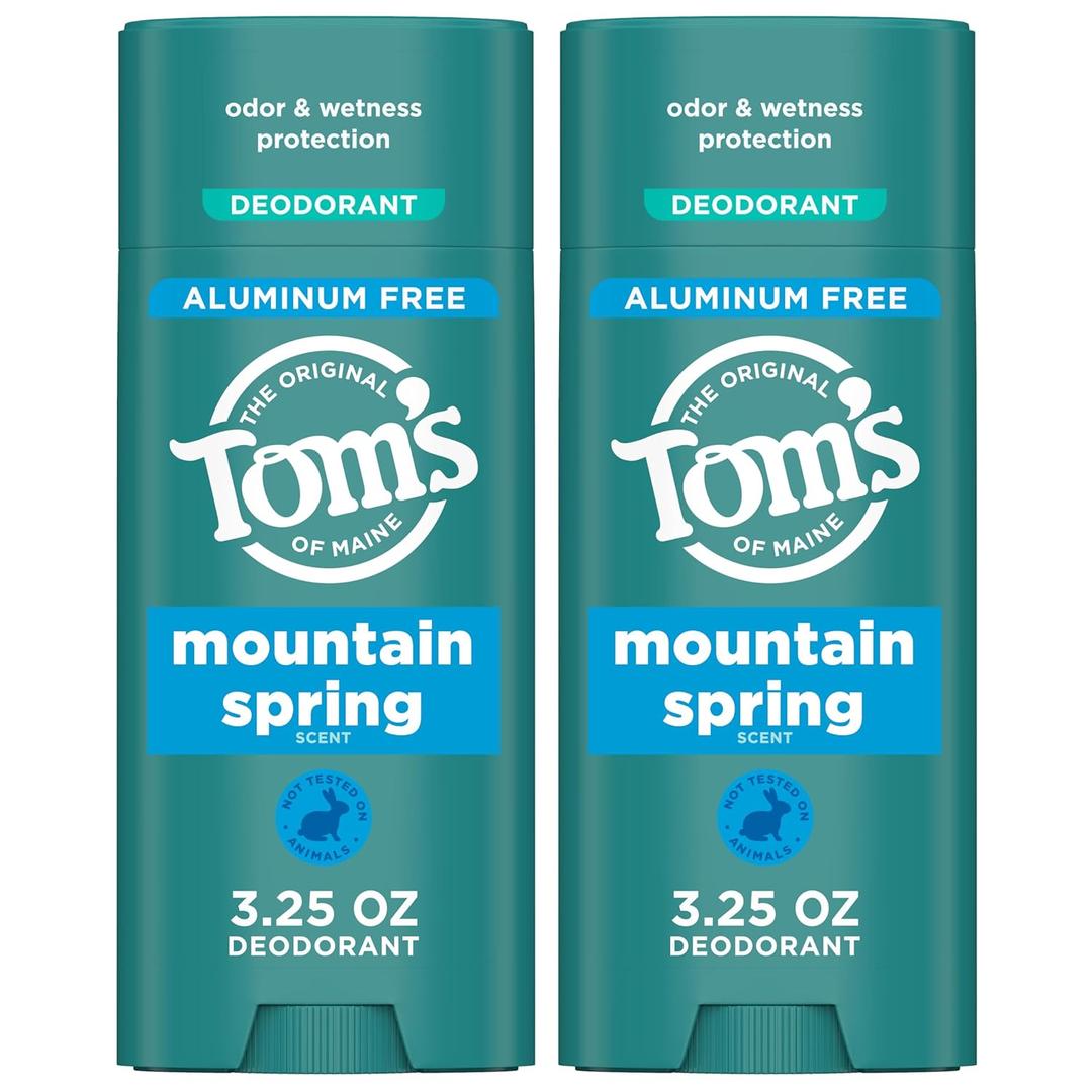 Tom’s of Maine Mountain Spring Natural Deodorant for Men and Women, Aluminum Free, 3.25 oz, 2-Pack