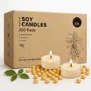 Crenovo Tea Lights Candles 200 Pack, Natural Soy Wax Tealights 6 Hours Non-Toxic, Long Burning, Unscented Small Votive Cup Candles for Wedding, Party, Dinner, Emergency