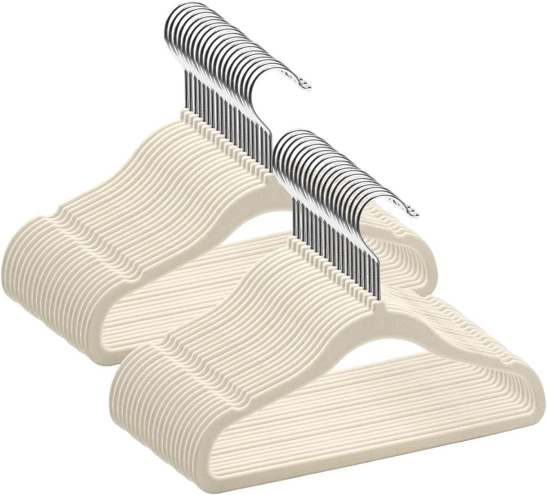 GoodtoU Kids Hangers Velvet 50 Pack - Baby Felt Hangers Non Slip Toddler Hanger Children's Hanger for Kid (11.8 inch 50 Pack, Beige)