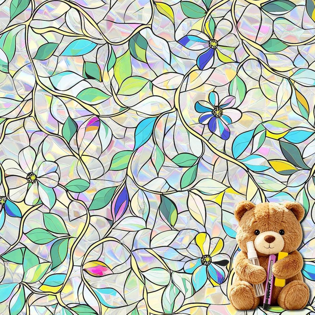 SOMWISE Rainbow Window Privacy Film,Heat Control,UV Blocking,Anti-Glare,Day & Night Privacy Protection & Decoration for Home, Bathroom,Glass Door,Static Cling,Renter-Friendly with Installation Tools