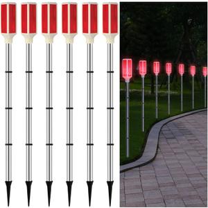 Macarrie 6 Pcs Solar Powered Driveway Markers Reflector Lights Landscape Driveway Reflectors on Poles for Snow Road Outdoor Yard(37 Inch,Red)