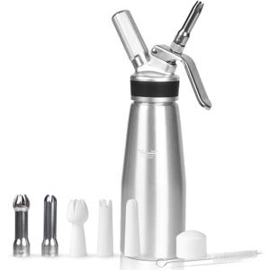 Homemade Whipped Cream Dispenser, Large 500ml / 1 Pint Capacity Cream Whip Canister with 6 Decorating Nozzles and Cleaning Brush, Leak Free Whipped Cream Maker for Desserts, Dips, Sauces