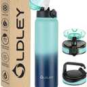 Oldley Insulated Water Bottle 32 oz Stainless Steel with Straw Lid/Chug Lid, Double Wall Vacuum Wide Mouth Sweat/Leak-Proof for Sports Gym Travel Camping (Caribbean Blue)
