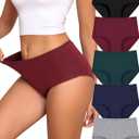 UNDER THE SEA Cotton Underwear for Women High Waisted Full Coverage Soft Briefs Plus Size Women's Panties XS-XXXL 5 Pack (Large, Black / Gray / Red / Green / Blue)
