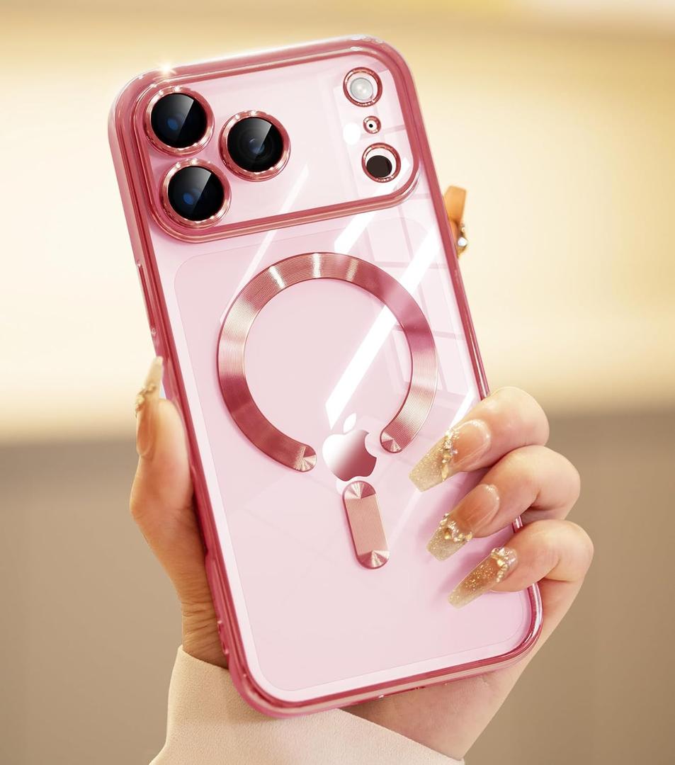 for iPhone 17 Pro Max Case with 1x Screen Protector, [Compatible with MagSafe] [Integrated Camera Protection], Non Yellowing Slim Cute Women Girly Magnetic Cover for iPhone 17 Pro Max, Pink