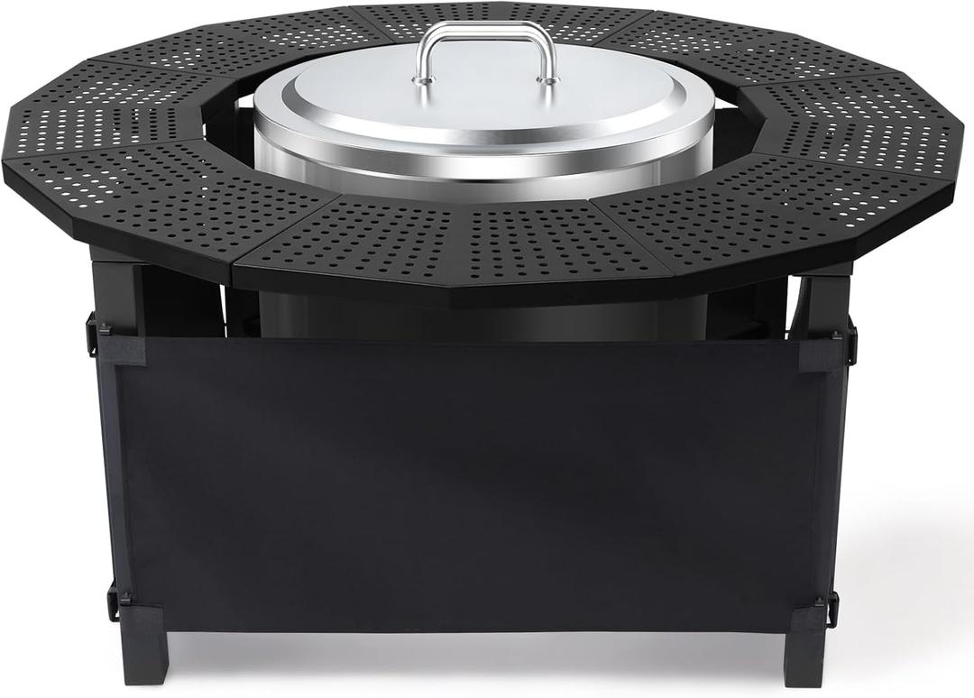 40 in Fire Pit Surround Tabletop and Fire Pit Lid for Solo Stove Bonfire 19.5" Wood Burning, Powder-Coated Steel Tabletop for Solo Stove Bonfire Accessories, 24 in Inner, Fits Most Wood Burnin