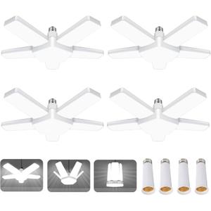 LED Garage Lights 4 Pack, 100W 10000LM 6500K E26/E27 Ceiling Light with 5 Adjustable Panels for Workshop, Basement, Warehouse