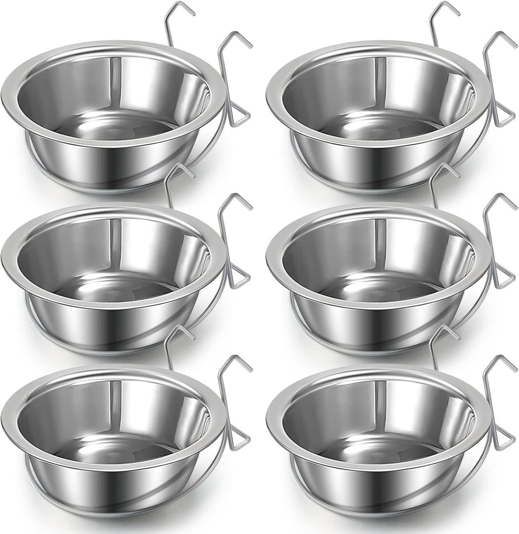 6 Pieces Hanging Pet Bowl Dog Crate Bowl with Holder Stainless Steel Dog Cup Food Water Kennel Non Spill Bunny Feeder Hanging Coop Cup for Dogs Cats(20 oz)