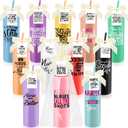 Jinei 12 Sets Nurse Appreciation Gifts Bulk, 16 oz Thank You Nurse Tumblers with Lids and Straws, Positive Cards with Bowknot for Women Men Holiday Office Party Favor(Artistic)