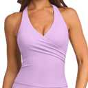 SUUKSESS Women Halter Tank Tops Deep V Neck Wrap Workout Crop Top Yoga Padded Bra (S)