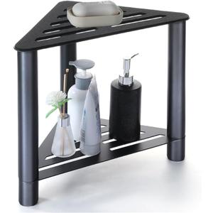Shower Stool for Shaving Legs, Shower Bench for Inside Shower, Corner Shower Bench, Shower Shaving Foot Rest Suitable for Small Shower Spaces-Safe & Stable with Storage Shelf - Black