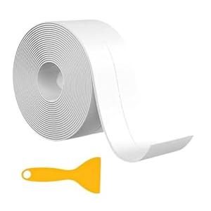 GLAMIN 10.5 ft Caulk Tape Waterproof Self Adhesive with Sealing Tool, Bathroom Sealant White, Wall Tape Silicone Sealant Caulking Tape Peel and Stick Caulk (1 Pc)