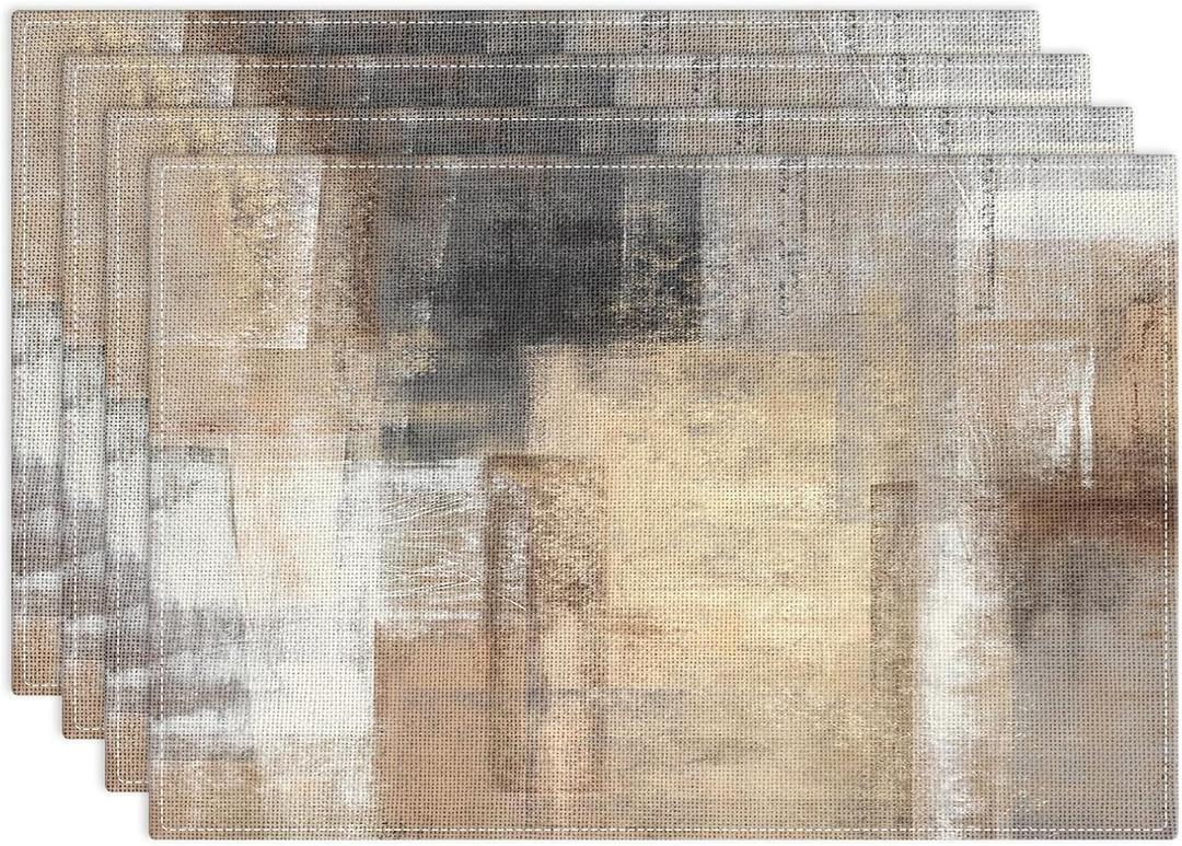 Emvency Farmhouse Placemats Set of 4, 12x18 Inch Modern Abstract White and Brown Art Painting Table Mats for Outdoor Home Party Kitchen Dining Decoration