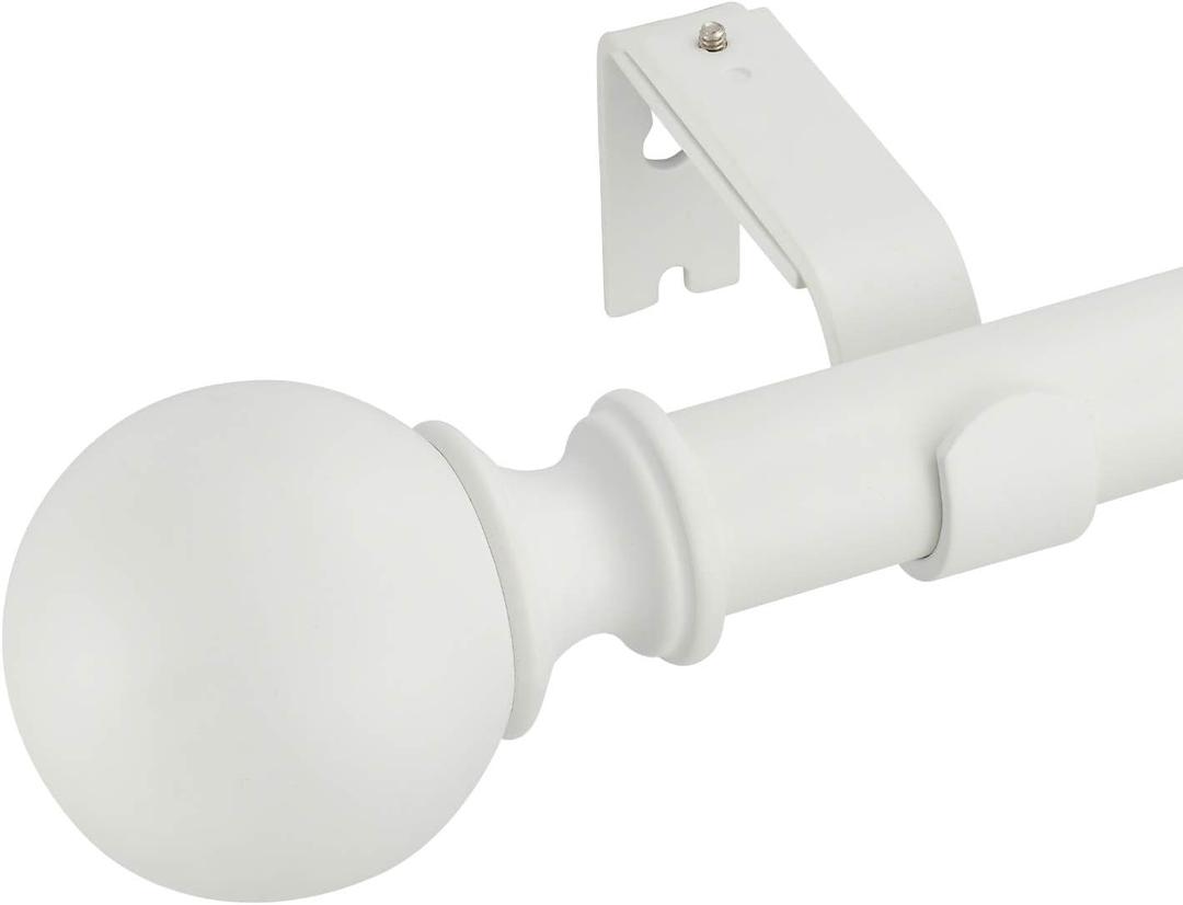 Kemmie 1" Classic Window Curtain Rod with Round Finials Simple Single Telescoping Drapery Rod, 72-144", Matted White
