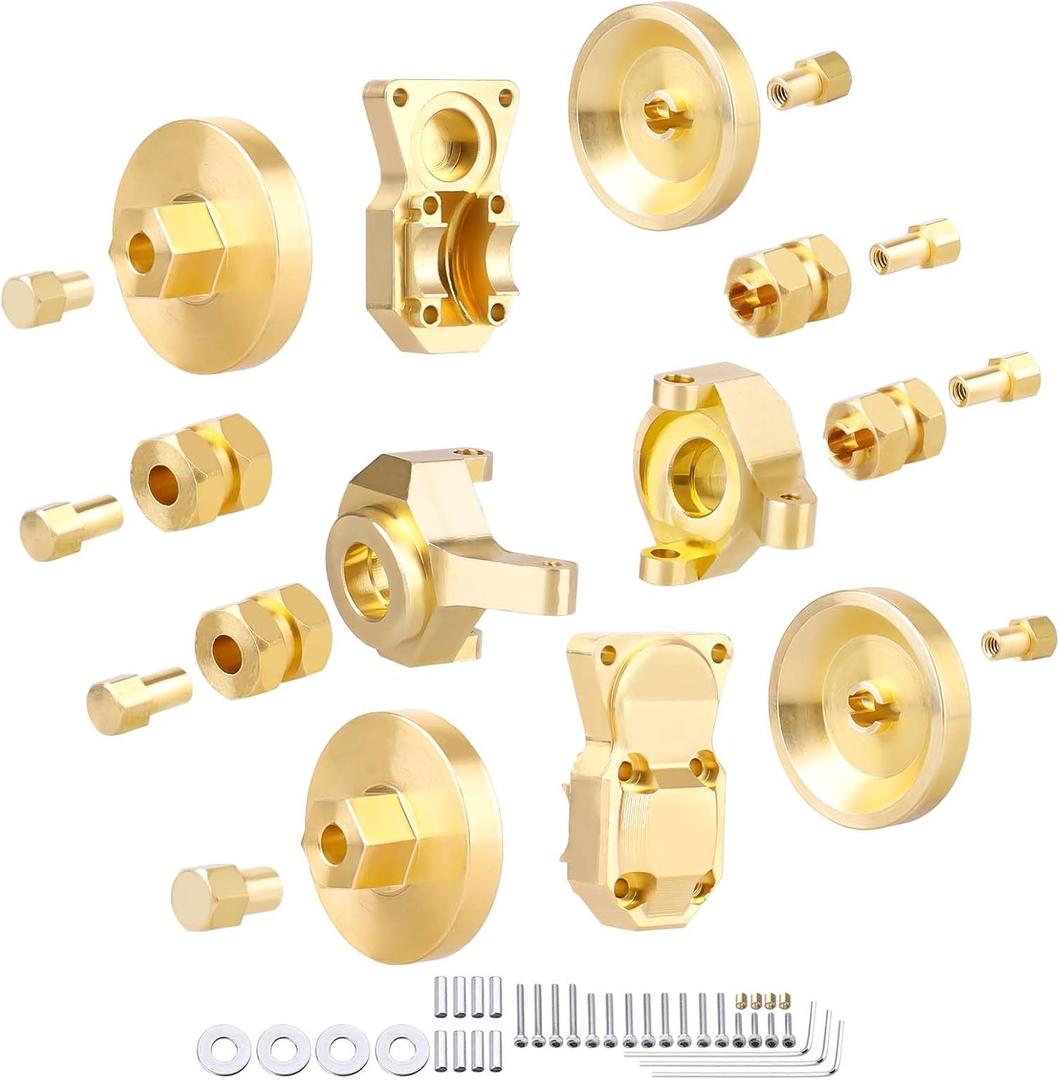 HobbyPark Steering Knuckles Wheel Weights Diff Cover Front Rear Extended 7mm Wheel Hex Hubs Adapters for Axial SCX24 Upgrades Set 1/24 RC Crawler Car (Gold)
