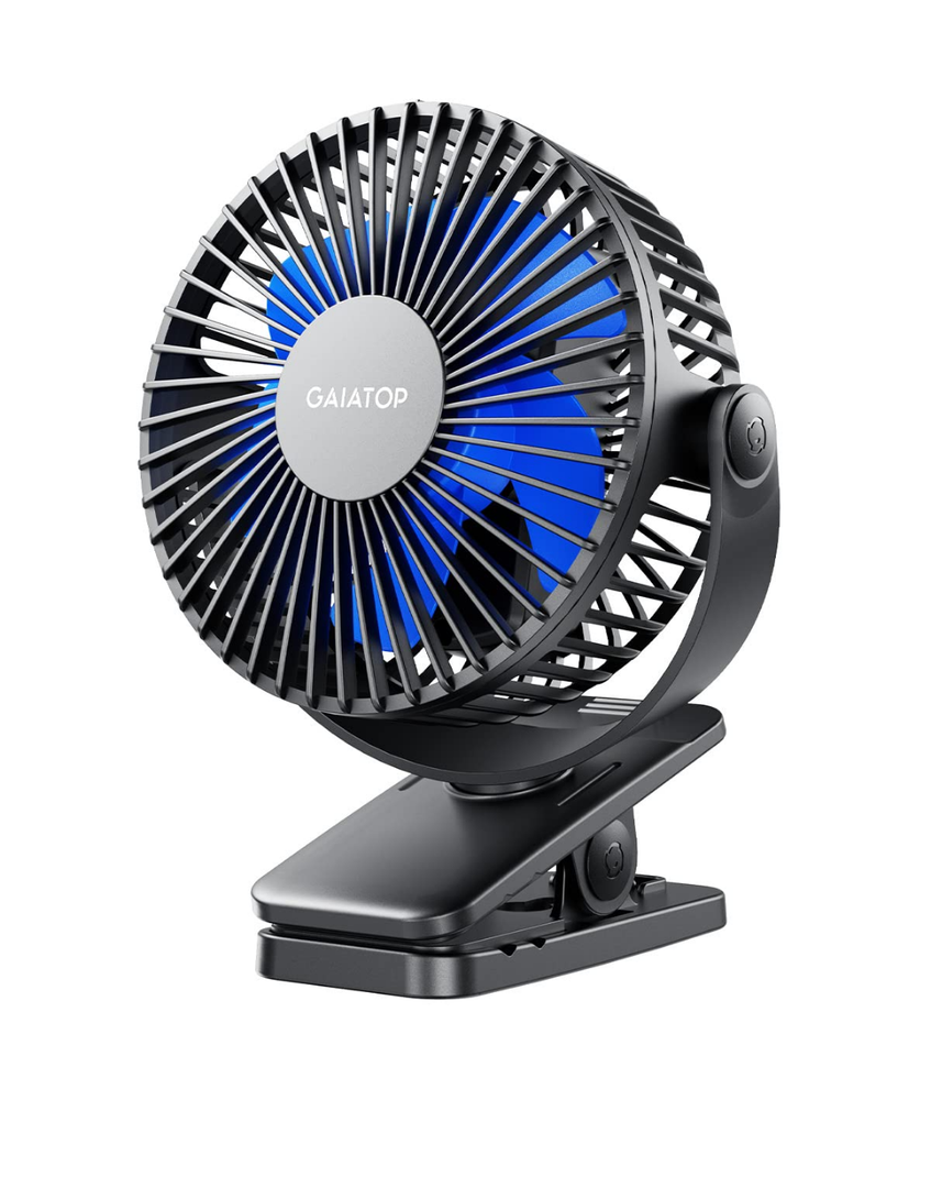 Gaiatop Portable Clip on Fan Battery Operated, Small Powerful 3 Speed Quiet 360° Rotate, USB Rechargeable Mini Personal Cooling Fan for Desk Table Home Office Stroller Camping Women Gifts Black Blue