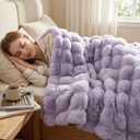 DREAMNINE Soft Faux Bubble Rabbit Fur Blanket Queen Size, Thick Cozy Decorative Warm Fuzzy Fur Blanket for Bed Couch Sofa Chair Bedroom Living Room Dorm Gift, 80 * 90 Inches, Lilac Purple