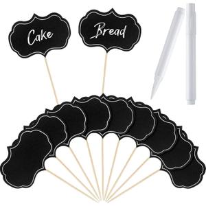 Chinco 100 Pcs Black Cheese Markers Charcuterie Board Labels Food Tags for Party Buffet Cake Cupcake Topper Sticks Cocktail Picks Toothpick Signs for Wedding Birthday Party Decor with Marker Pens